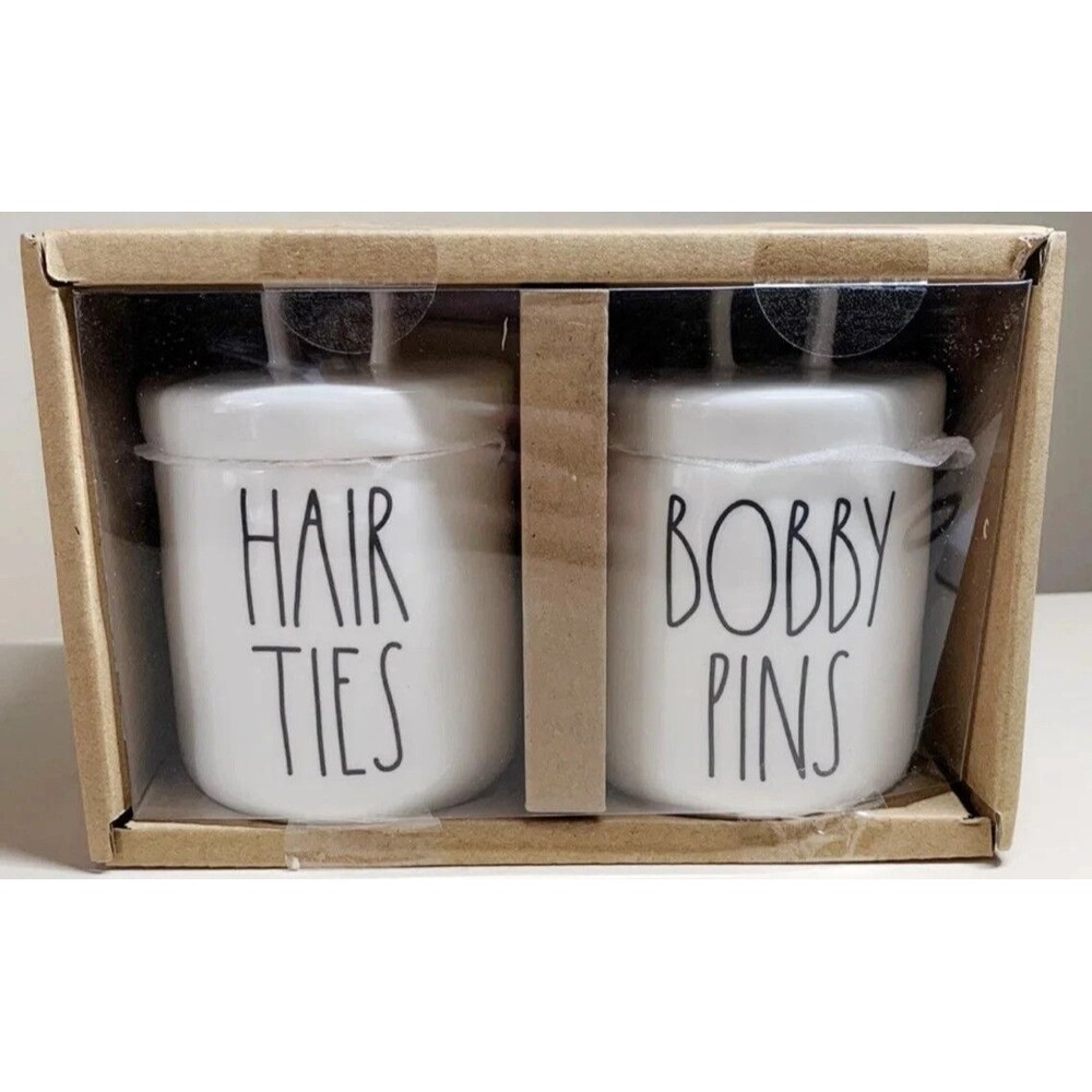 NEW Rae Dunn Hair Ties And Bobby Pins ADORABLE storage Bathroom